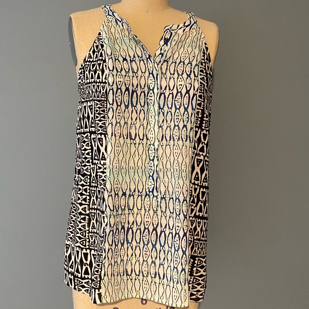 Sanctuary Blue White Black Print Blouse